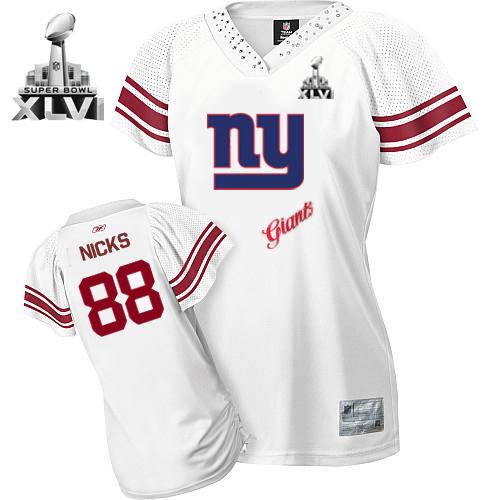 Giants #88 Hakeem Nicks White 2011 Women's Field Flirt Super Bowl XLVI Stitched NFL Jersey - Click Image to Close